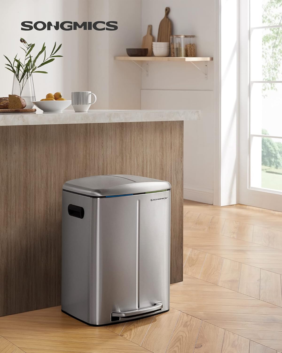 40L Dual Compartment Kitchen Trash Can with Soft Close Lid, Recycling Waste Bin with Pedals and Removable Inner Buckets LTB40 Series - with Silver and Ink Black | Sold by Uncle Wiener's Wholesale