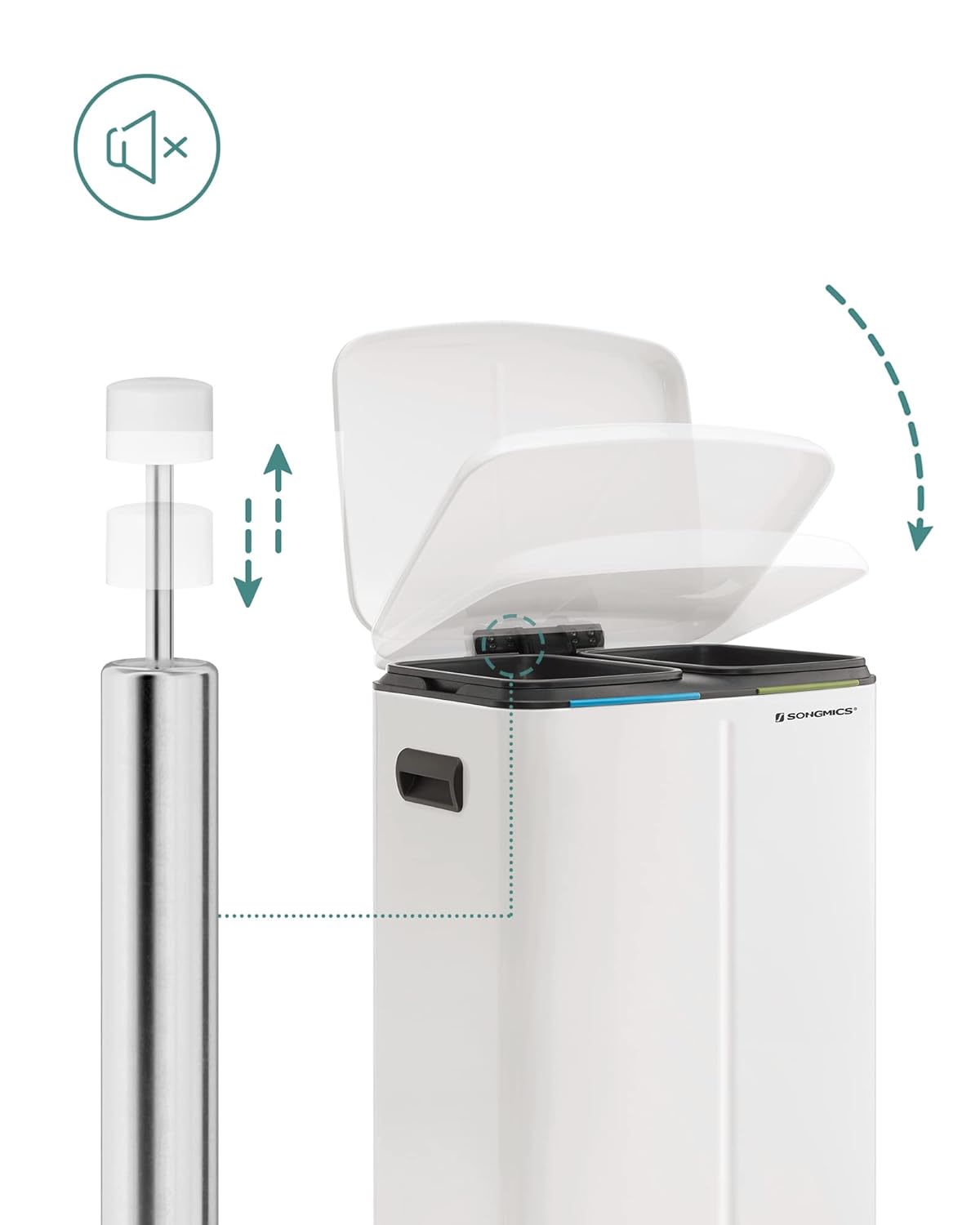 40L Dual Compartment Kitchen Trash Can with Soft Close Lid, Recycling Waste Bin with Pedals and Removable Inner Buckets LTB40 Series - with Cloud White | Sold by Uncle Wiener's Wholesale