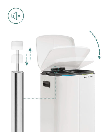 40L Dual Compartment Kitchen Trash Can with Soft Close Lid, Recycling Waste Bin with Pedals and Removable Inner Buckets LTB40 Series - with Cloud White | Sold by Uncle Wiener's Wholesale