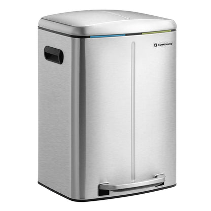40L Dual Compartment Kitchen Trash Can with Soft Close Lid, Recycling Waste Bin with Pedals and Removable Inner Buckets LTB40 Series - with Silver and Ink Black | Sold by Uncle Wiener's Wholesale