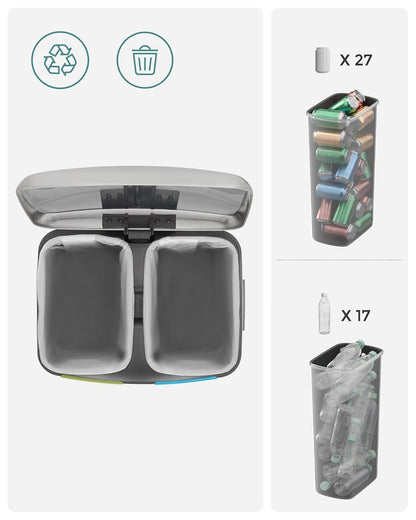 40L Dual Compartment Kitchen Trash Can with Soft Close Lid, Recycling Waste Bin with Pedals and Removable Inner Buckets LTB40 Series - with Silver and Ink Black | Sold by Uncle Wiener's Wholesale
