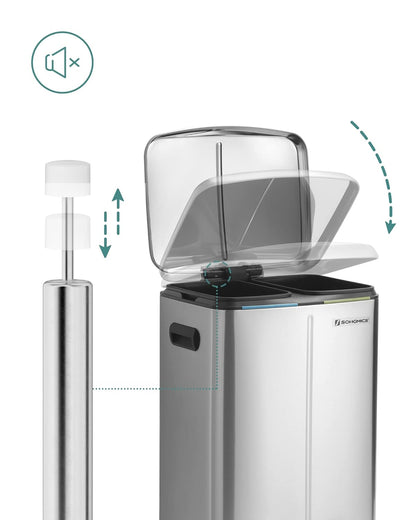 40L Dual Compartment Kitchen Trash Can with Soft Close Lid, Recycling Waste Bin with Pedals and Removable Inner Buckets LTB40 Series - with Silver and Ink Black | Sold by Uncle Wiener's Wholesale