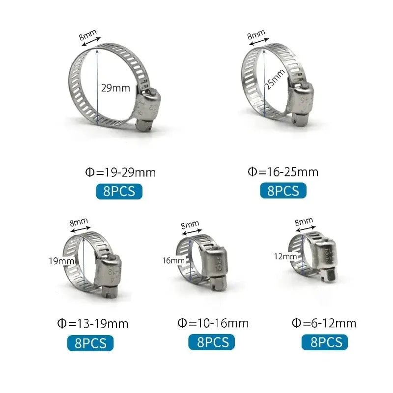 40pcs 6 - 29mm Pipe Clamp Stainless Steel Fuel Clamp Set FS090532 - with | Sold by Uncle Wiener's Wholesale
