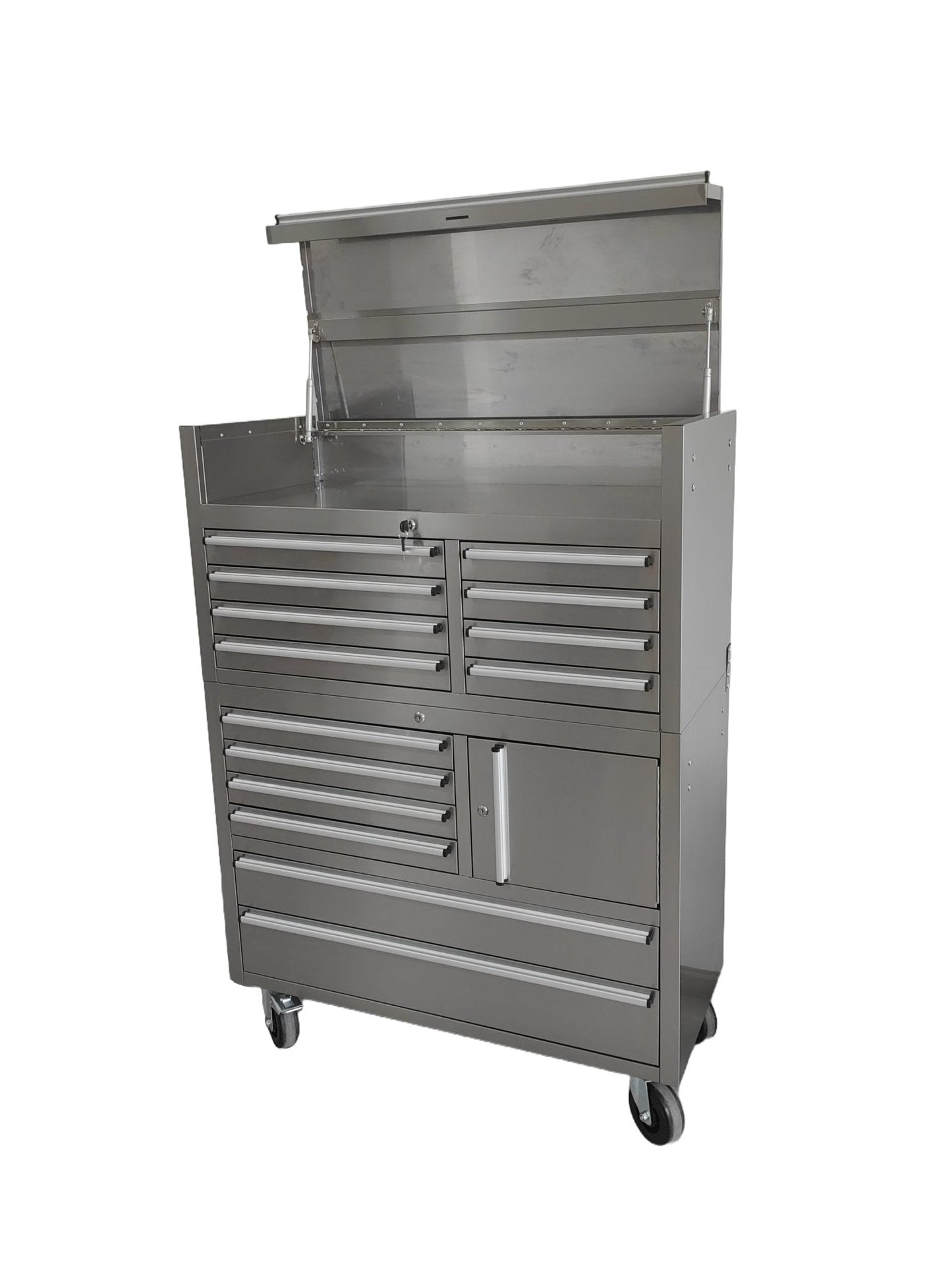 41 - Inch 14 - Drawer Stainless Steel Tool Bench with 5” Locking Casters – TB4118S - with | Sold by Uncle Wiener's Wholesale