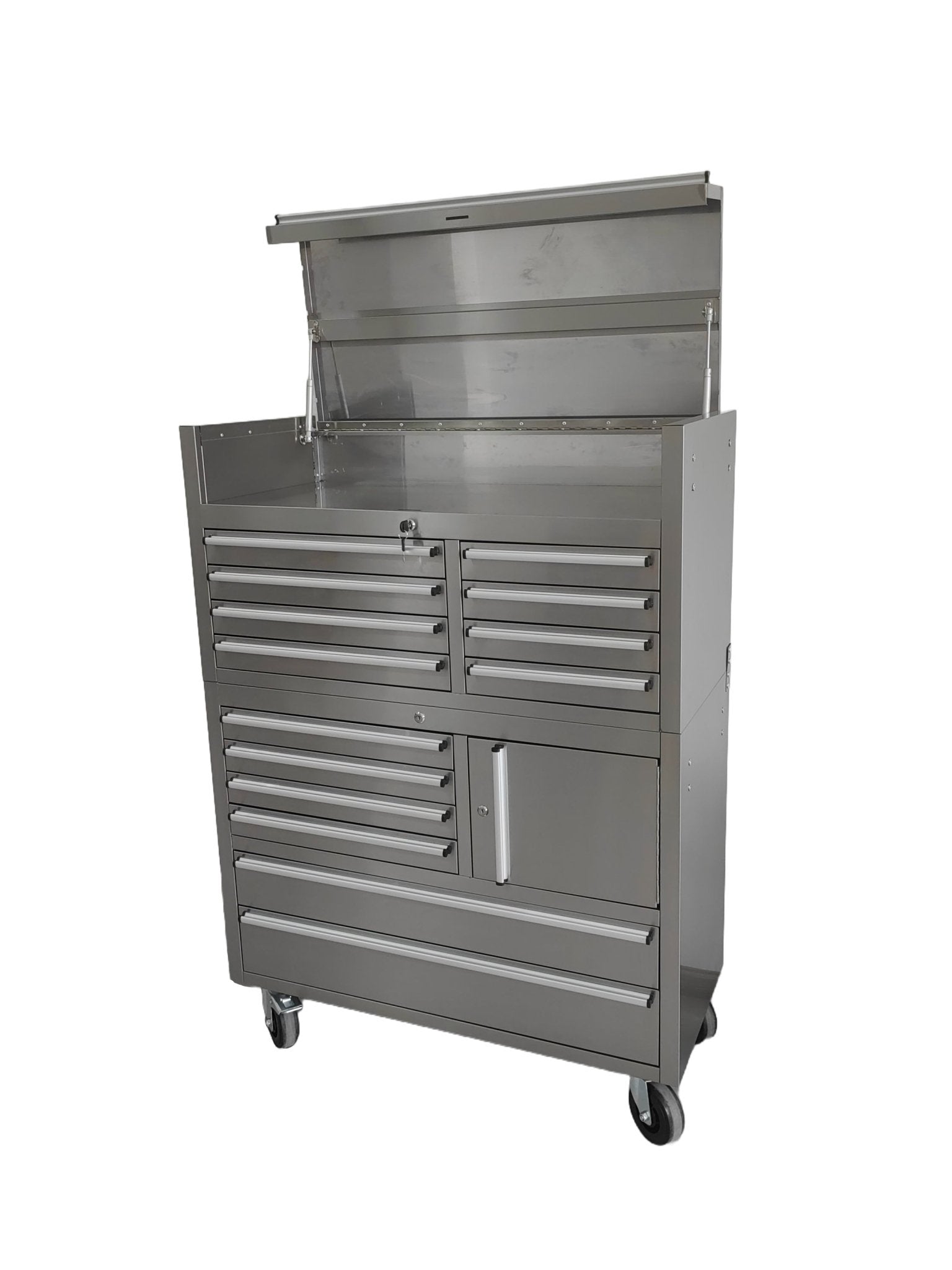 41 - Inch 14 - Drawer Stainless Steel Tool Bench with 5” Locking Casters – TB4118S - with | Sold by Uncle Wiener's Wholesale
