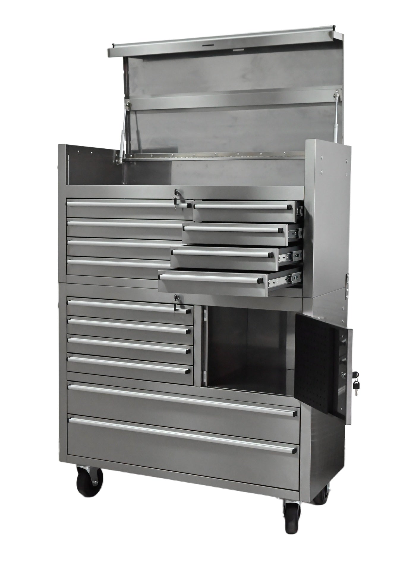 41 - Inch 14 - Drawer Stainless Steel Tool Bench with 5” Locking Casters – TB4118S - with | Sold by Uncle Wiener's Wholesale