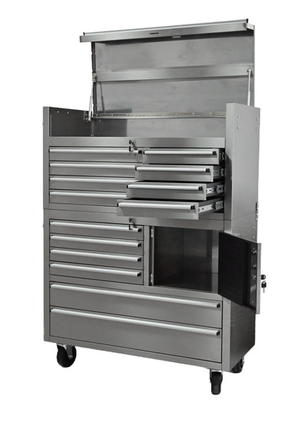 41 - Inch 14 - Drawer Stainless Steel Tool Bench with 5” Locking Casters – TB4118S - with | Sold by Uncle Wiener's Wholesale