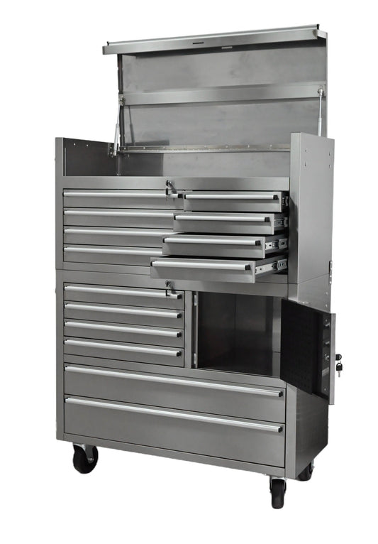 41 - Inch 14 - Drawer Stainless Steel Tool Bench with 5” Locking Casters – TB4118S - with | Sold by Uncle Wiener's Wholesale