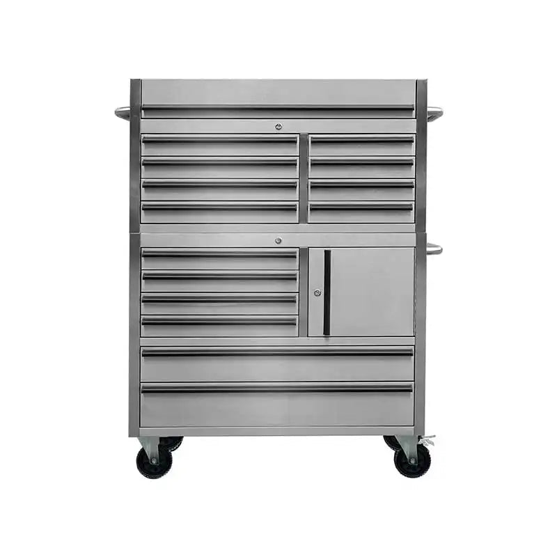 41″ Stainless Steel Tool Chest Combo – 14 Drawer Set with Top & Bottom Storage | Anti - Fingerprint Finish HTC4114W - with | Sold by Uncle Wiener's Wholesale