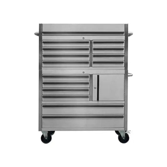 41″ Stainless Steel Tool Chest Combo – 14 Drawer Set with Top & Bottom Storage | Anti - Fingerprint Finish HTC4114W - with | Sold by Uncle Wiener's Wholesale