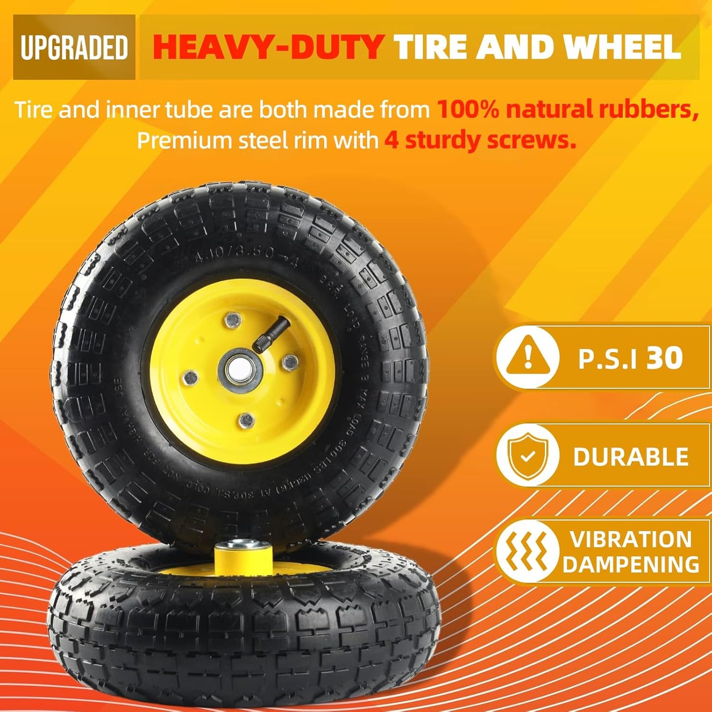 4.10/3.50 - 4 Pneumatic Tire & Wheel Assembly, Lawn & Utility Cart Replacement, 2 Pack – TW4103504P2 - with | Sold by Uncle Wiener's Wholesale