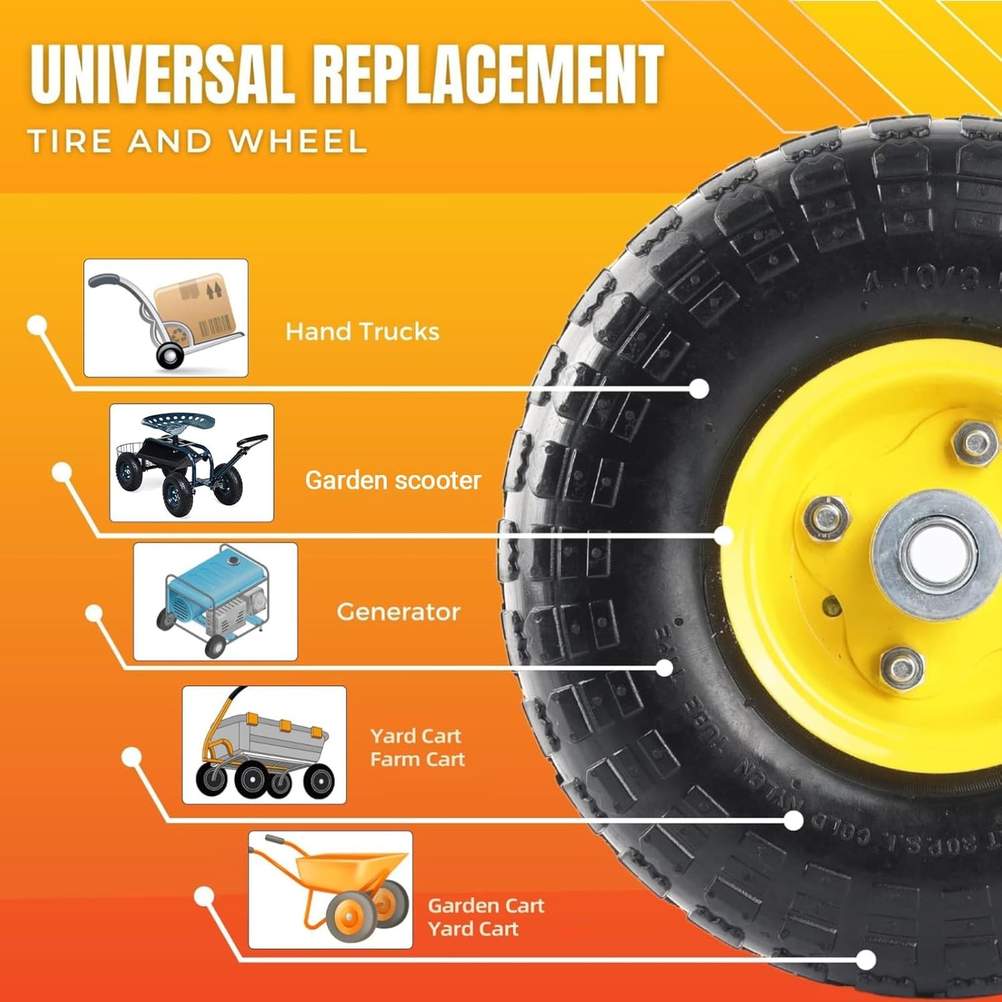 4.10/3.50 - 4 Pneumatic Tire & Wheel Assembly, Lawn & Utility Cart Replacement, 2 Pack – TW4103504P2 - with | Sold by Uncle Wiener's Wholesale