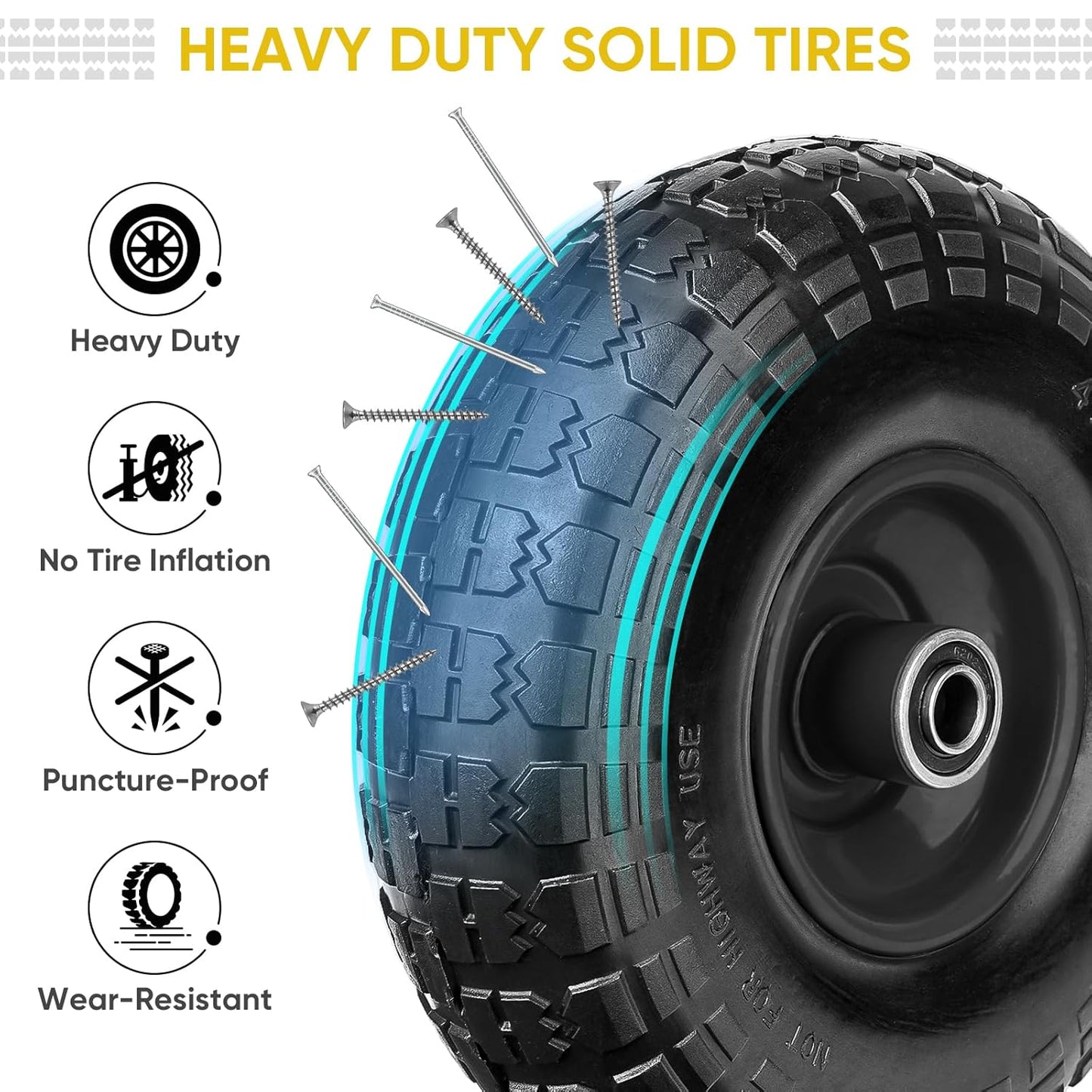 4.10/3.50 - 4 Solid Tire & Wheel Assembly, Flat - Free Lawn & Utility Cart Replacement, 2 Pack TS41004 - with | Sold by Uncle Wiener's Wholesale