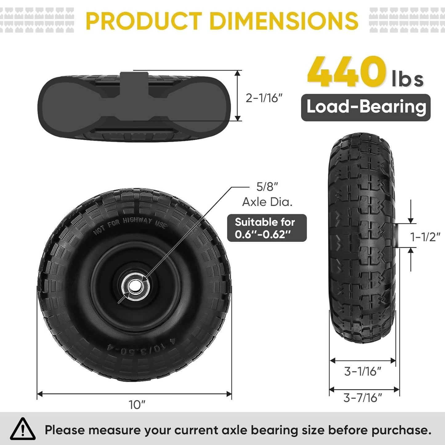 4.10/3.50 - 4 Solid Tire & Wheel Assembly, Flat - Free Lawn & Utility Cart Replacement, 2 Pack TS41004 - with | Sold by Uncle Wiener's Wholesale