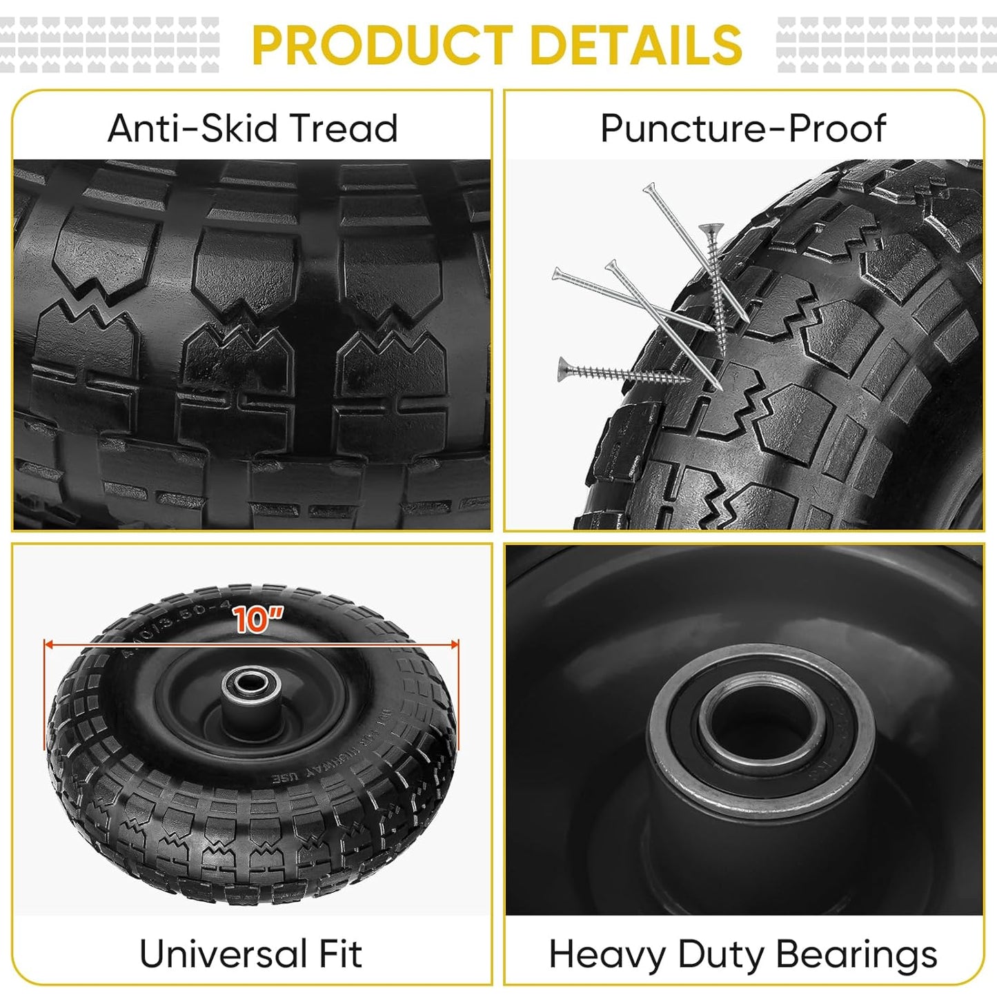 4.10/3.50 - 4 Solid Tire & Wheel Assembly, Flat - Free Lawn & Utility Cart Replacement, 2 Pack TS41004 - with | Sold by Uncle Wiener's Wholesale