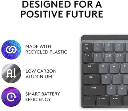 Logitech MX Mechanical Wireless Keyboard – Full-Size Low-Profile Tactile Mechanical Keys, Smart Backlight, Bluetooth & Logi Bolt, Graphite