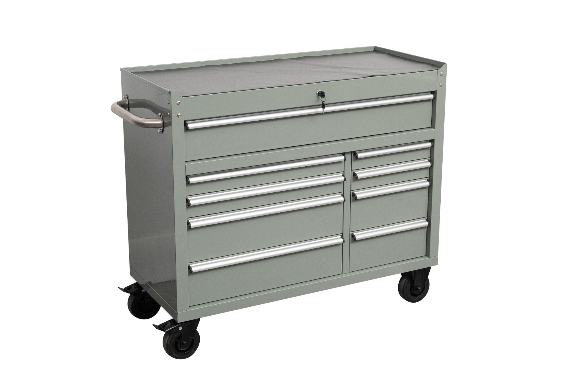 42" 9 - Drawer Rolling Tool Bench – Heavy - Duty Garage Storage Cabinet in Matte Black Finish - with Cement Gray | Sold by Uncle Wiener's Wholesale