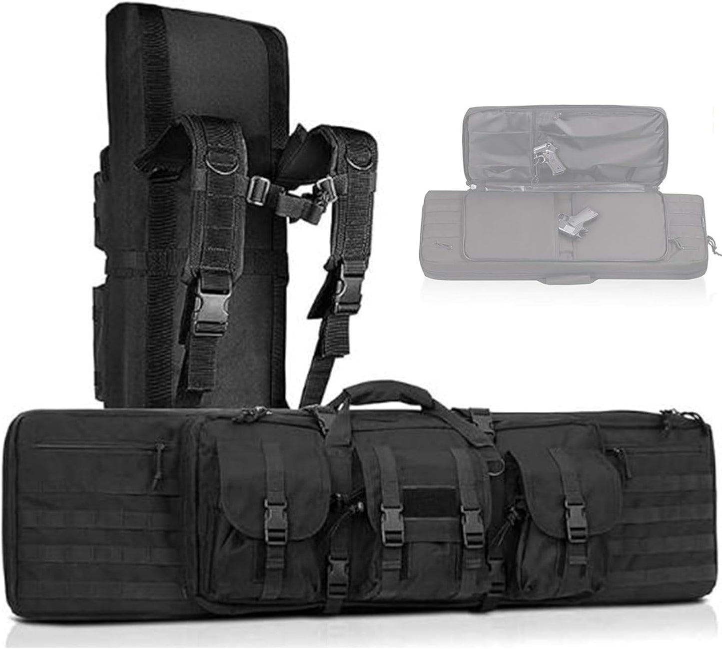 42" Double Gun Case Backpack – Tactical Rifle Bag with MOLLE Webbing & Padded Interior GN9013D - General Equipment with Black | Sold by Uncle Wiener's Wholesale