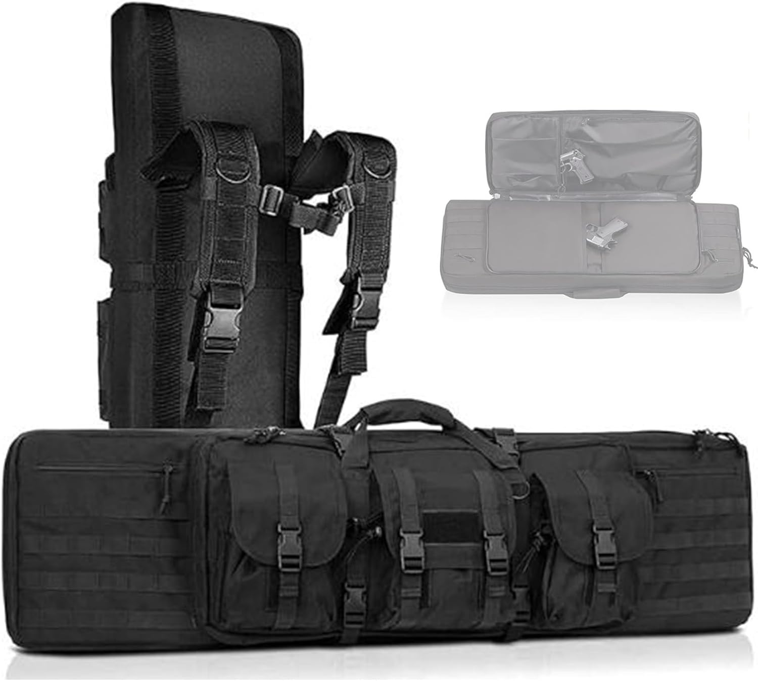 42" Double Gun Case Backpack – Tactical Rifle Bag with MOLLE Webbing & Padded Interior GN9013D - General Equipment with Black | Sold by Uncle Wiener's Wholesale