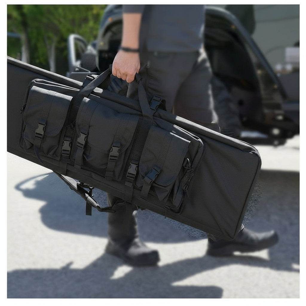 42 inch Tactical Rifle Bag with MOLLE Straps – Front View
Double Gun Backpack Case with Adjustable Straps – Side Angle
Tan MOLLE Rifle Case with Shoulder Carry
Padded Interior of Tactical Rifle Bag for Two Guns