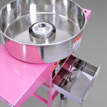 Pink Candy Floss Machine with Dome Cover – Front View

Commercial Cotton Candy Machine – Close-Up of Controls

Candy Floss Cart with Wheels – Party Setup

Dome Cover Cotton Candy Maker – Rear View

Pink Cotton Candy Machine in Use – Carnival Event