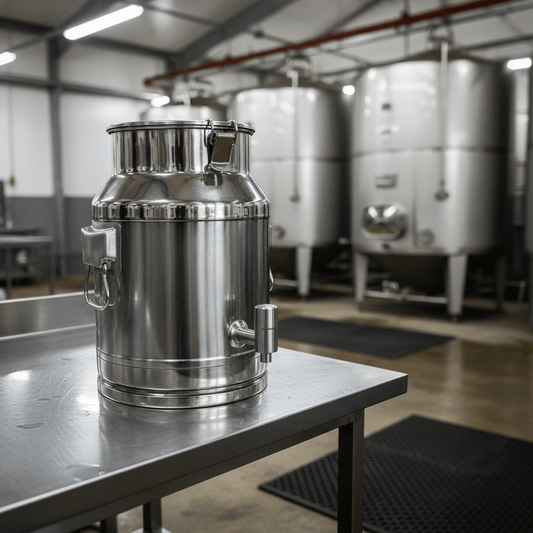 42L & 20L Stainless Steel Milk and Water Can with Faucet | Heavy-Duty Liquid Storage Container - General Equipment with 20L CAN FAUCET | Sold by Uncle Wiener's Wholesale