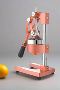 Manual citrus juicer press orange color
Side view of handheld orange and lemon juicer
Cast iron lemon press in use
Heavy-duty juicer squeezing citrus fruit
Handheld orange juicer with removable parts