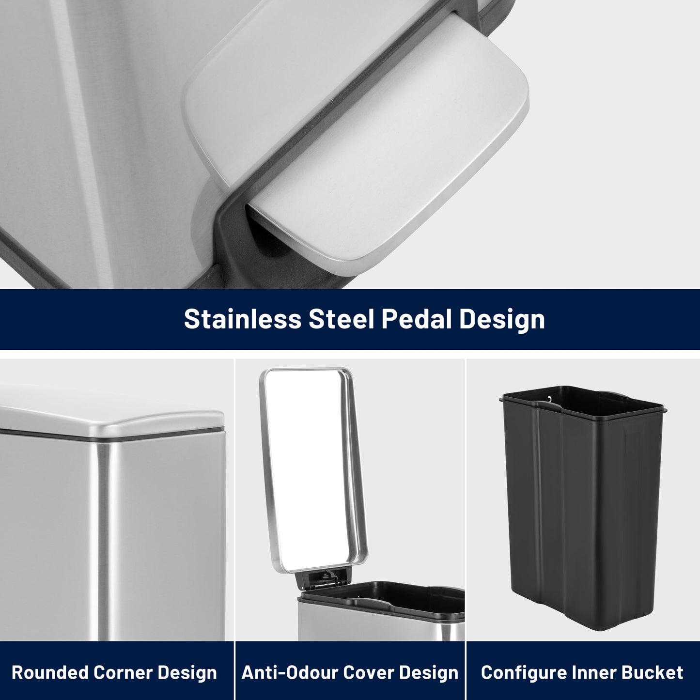 45L Slim Stainless Steel Pedal Trash Can with Inner Bucket Soft - Close AMTC45SB - with | Sold by Uncle Wiener's Wholesale