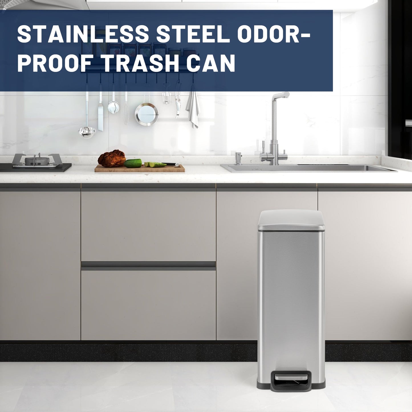 45L Slim Stainless Steel Pedal Trash Can with Inner Bucket Soft - Close AMTC45SB - with | Sold by Uncle Wiener's Wholesale