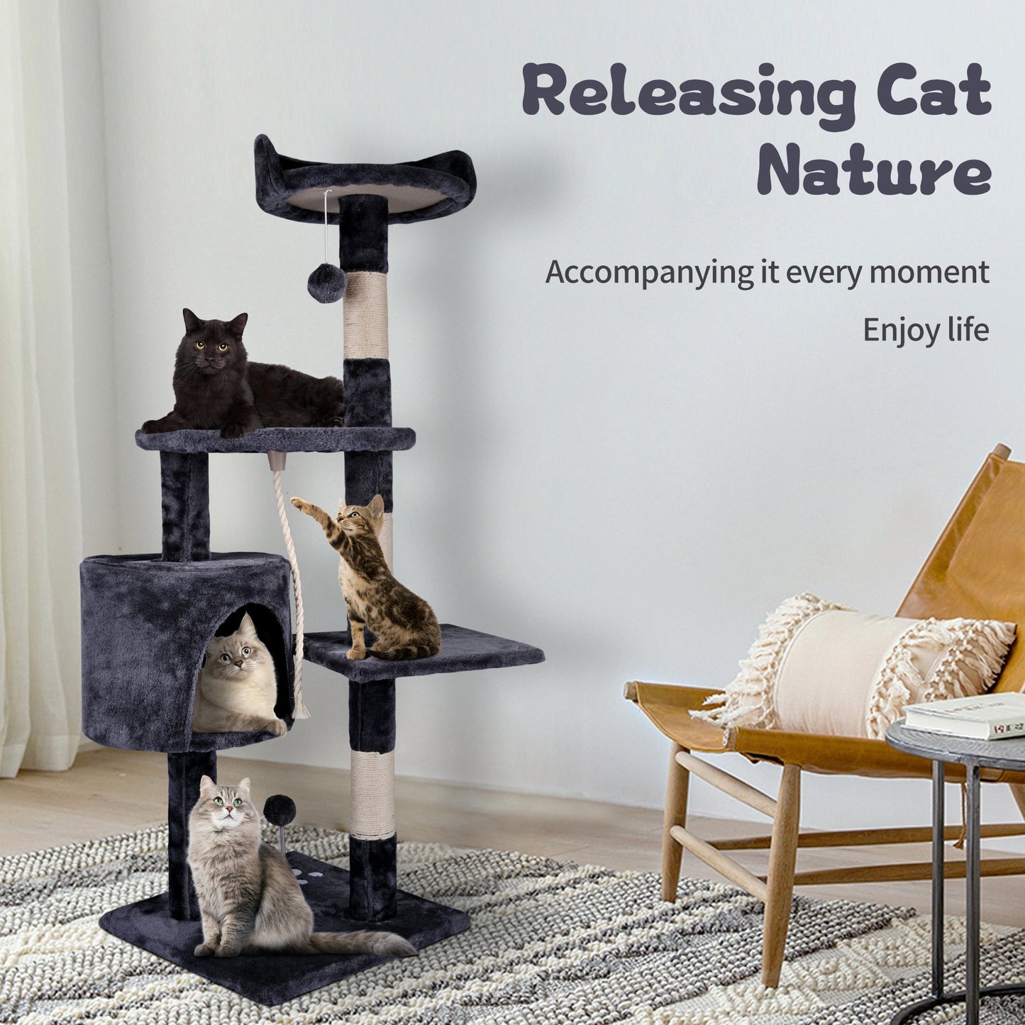 46″ Multi - Level Cat Tree Condo with Scratching Posts & Plush Platforms AMCT08 - with | Sold by Uncle Wiener's Wholesale