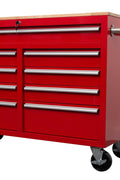 46-inch heavy-duty tool workbench with drawers
Mobile storage cabinet with wood top and wheels
Rolling tool bench in orange and black
Garage workbench with 9 locking drawers