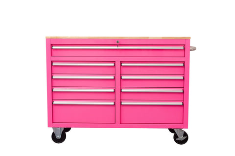 46" Rolling Tool Workbench – Heavy - Duty Mobile Storage Cabinet with 9 Drawers - with Neon Pink | Sold by Uncle Wiener's Wholesale