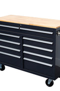 46-inch heavy-duty tool workbench with drawers
Mobile storage cabinet with wood top and wheels
Rolling tool bench in orange and black
Garage workbench with 9 locking drawers