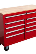 46-inch heavy-duty tool workbench with drawers
Mobile storage cabinet with wood top and wheels
Rolling tool bench in orange and black
Garage workbench with 9 locking drawers