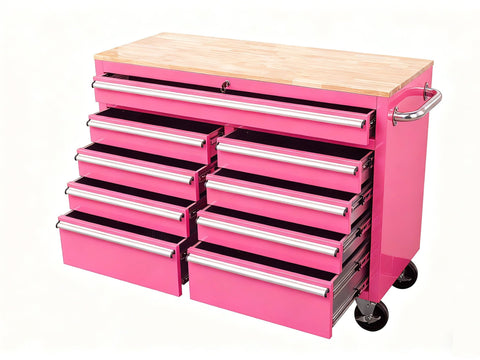 46" Rolling Tool Workbench – Heavy - Duty Mobile Storage Cabinet with 9 Drawers - with Neon Pink | Sold by Uncle Wiener's Wholesale
