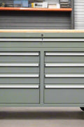46-inch heavy-duty tool workbench with drawers
Mobile storage cabinet with wood top and wheels
Rolling tool bench in orange and black
Garage workbench with 9 locking drawers