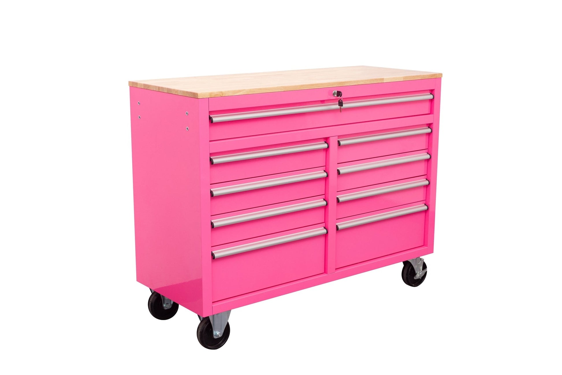 46" Rolling Tool Workbench – Heavy - Duty Mobile Storage Cabinet with 9 Drawers - with Neon Pink | Sold by Uncle Wiener's Wholesale