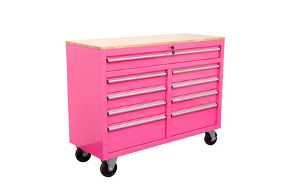 46" Rolling Tool Workbench – Heavy - Duty Mobile Storage Cabinet with 9 Drawers - with Neon Pink | Sold by Uncle Wiener's Wholesale