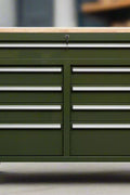 46-inch heavy-duty tool workbench with drawers
Mobile storage cabinet with wood top and wheels
Rolling tool bench in orange and black
Garage workbench with 9 locking drawers