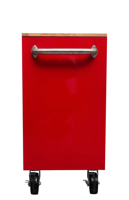 46-inch heavy-duty tool workbench with drawers
Mobile storage cabinet with wood top and wheels
Rolling tool bench in orange and black
Garage workbench with 9 locking drawers