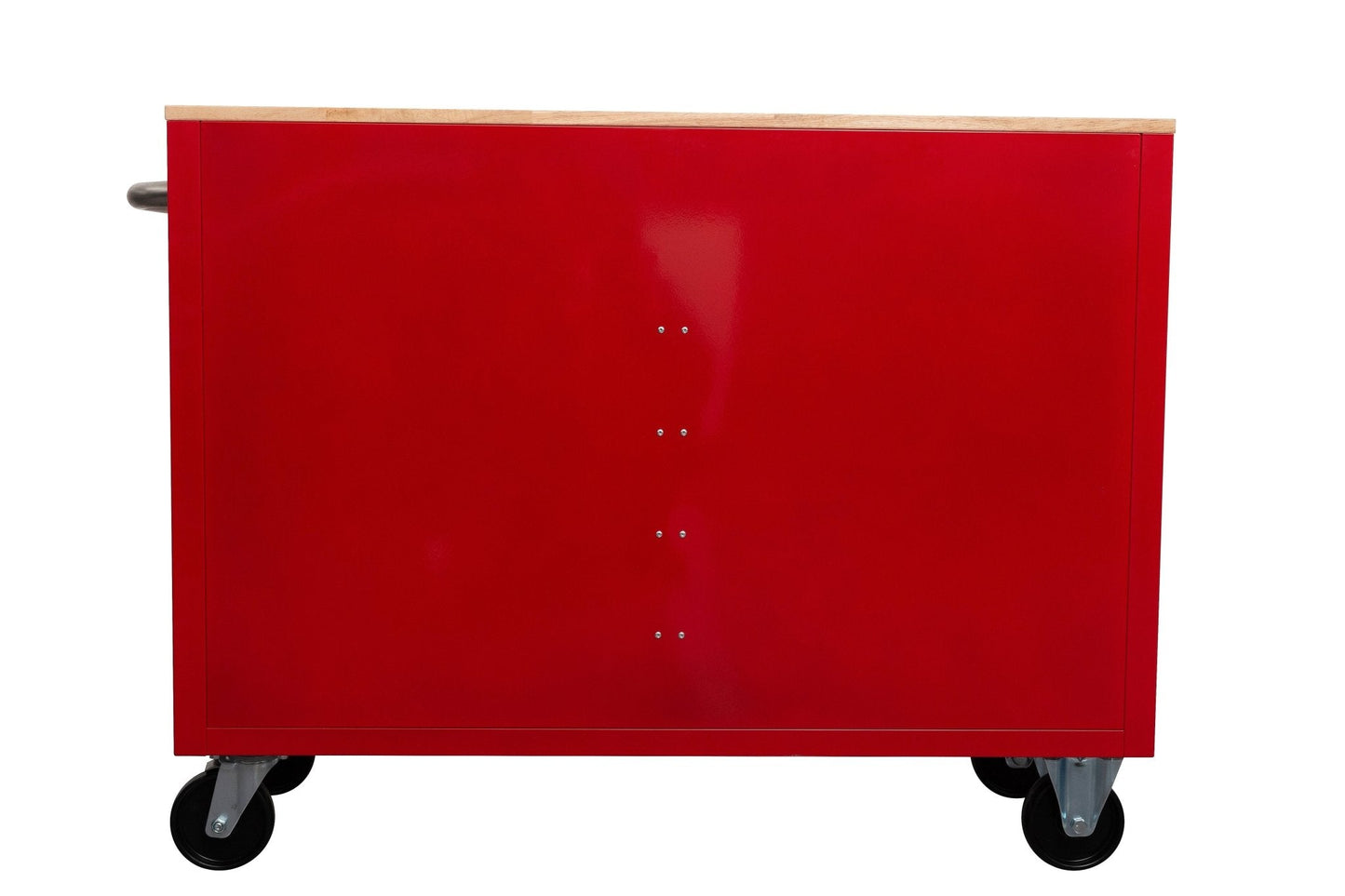 46-inch heavy-duty tool workbench with drawers
Mobile storage cabinet with wood top and wheels
Rolling tool bench in orange and black
Garage workbench with 9 locking drawers