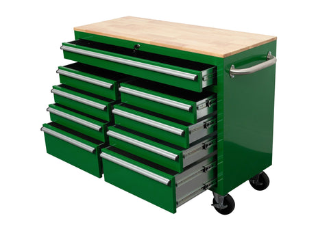 46" Rolling Tool Workbench – Heavy - Duty Mobile Storage Cabinet with 9 Drawers - with Emerald Green JD | Sold by Uncle Wiener's Wholesale