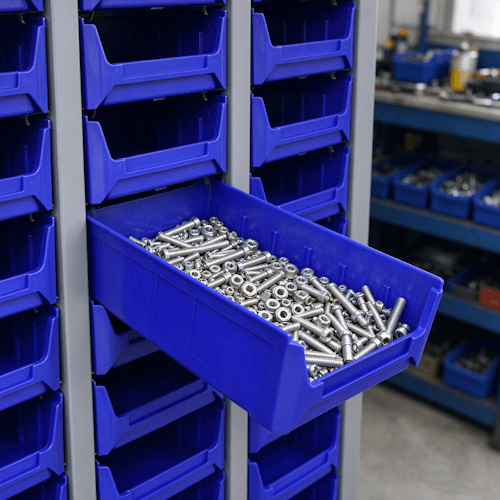 48-Drawer Steel Small Parts Storage Cabinet with Blue Plastic Drawers for Screws, Nuts, Bolts &amp; Hardware A453120D - with | Sold by Uncle Wiener's Wholesale