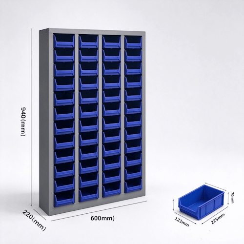 48-Drawer Steel Small Parts Storage Cabinet with Blue Plastic Drawers for Screws, Nuts, Bolts &amp; Hardware A453120D - with | Sold by Uncle Wiener's Wholesale