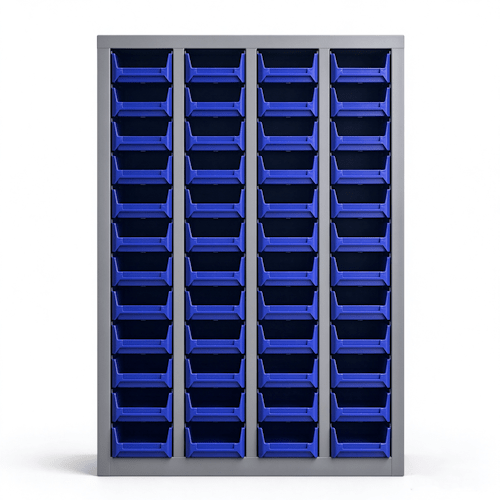 48-Drawer Steel Small Parts Storage Cabinet with Blue Plastic Drawers for Screws, Nuts, Bolts &amp; Hardware A453120D - with | Sold by Uncle Wiener's Wholesale
