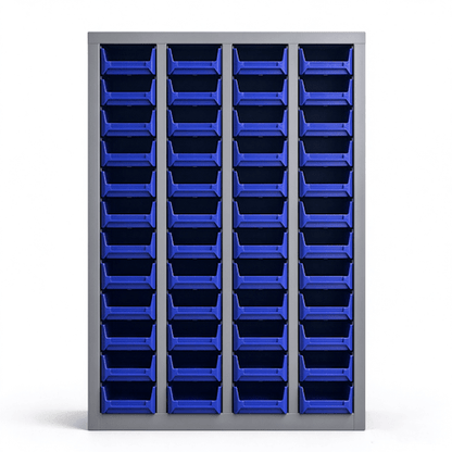 48-Drawer Steel Small Parts Storage Cabinet with Blue Plastic Drawers for Screws, Nuts, Bolts &amp; Hardware A453120D - with | Sold by Uncle Wiener's Wholesale