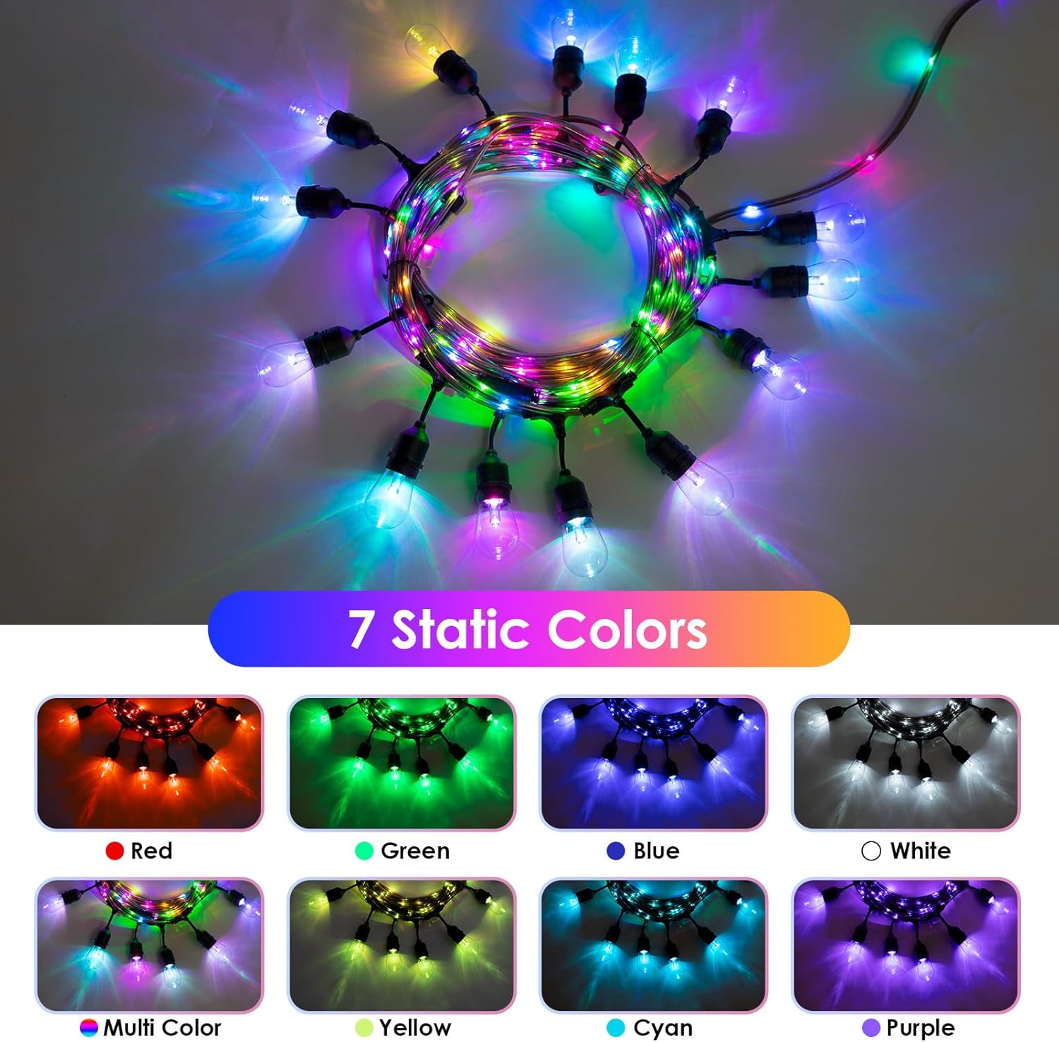 48 FT 15 Solar RGB Bulb String Light – Wedding & Outdoor Décor 910650 - with | Sold by Uncle Wiener's Wholesale