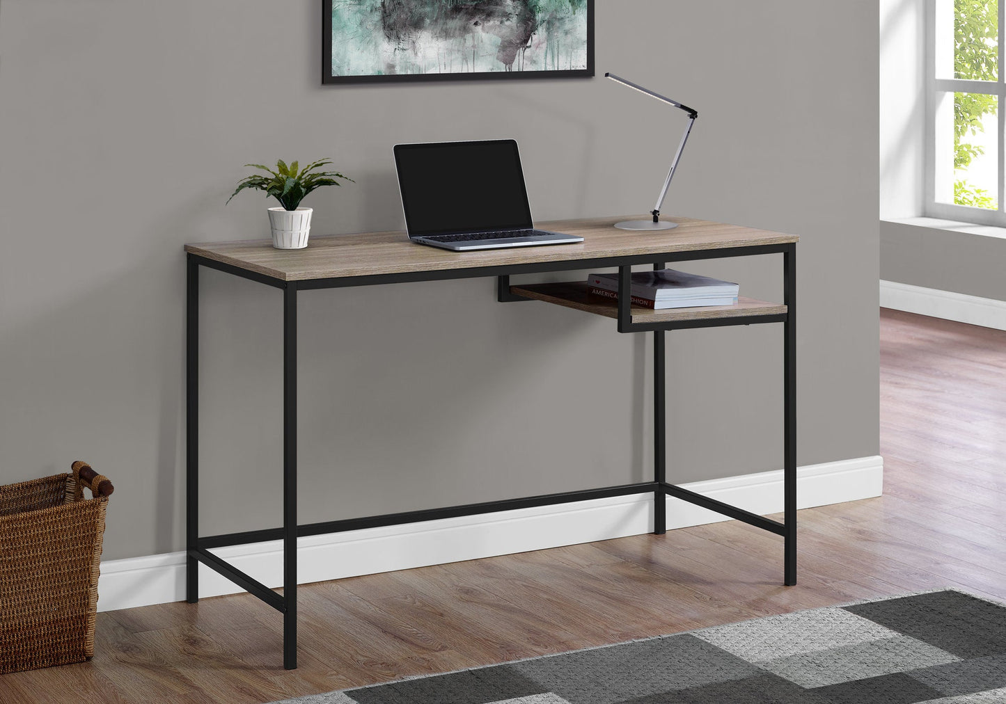 48″ Modern Metal Computer Desk with Storage Cubby – Dark Taupe MDF Office Desk K736D - with | Sold by Uncle Wiener's Wholesale