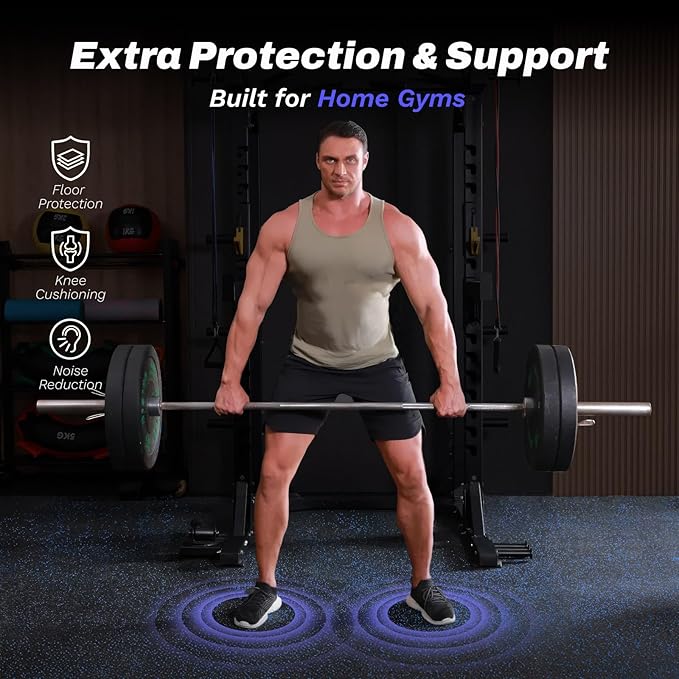 48 Sq Ft Interlocking Exercise Mats – 12 Tiles – EVA & Rubber Gym Flooring - with Black/Blue | Sold by Uncle Wiener's Wholesale