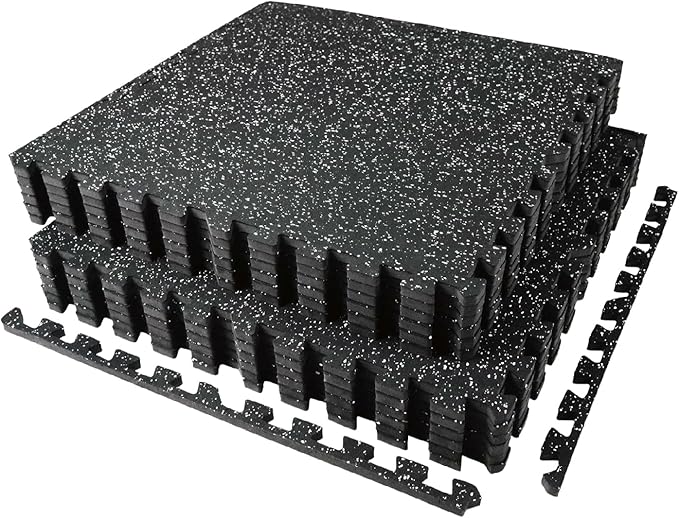 48 Sq Ft Interlocking Exercise Mats – 12 Tiles – EVA & Rubber Gym Flooring - with Black/White | Sold by Uncle Wiener's Wholesale